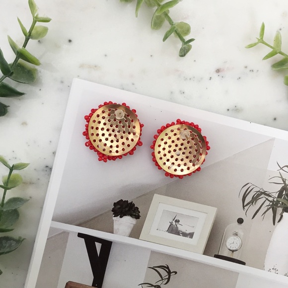 "Clémence" Earrings || Cherry Red Beaded Statement - Picture 3 of 9